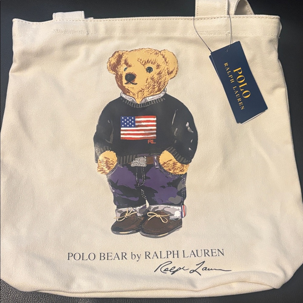 Ralph Lauren Cream Tote with Polo Bear Design - Picture 2 of 6
